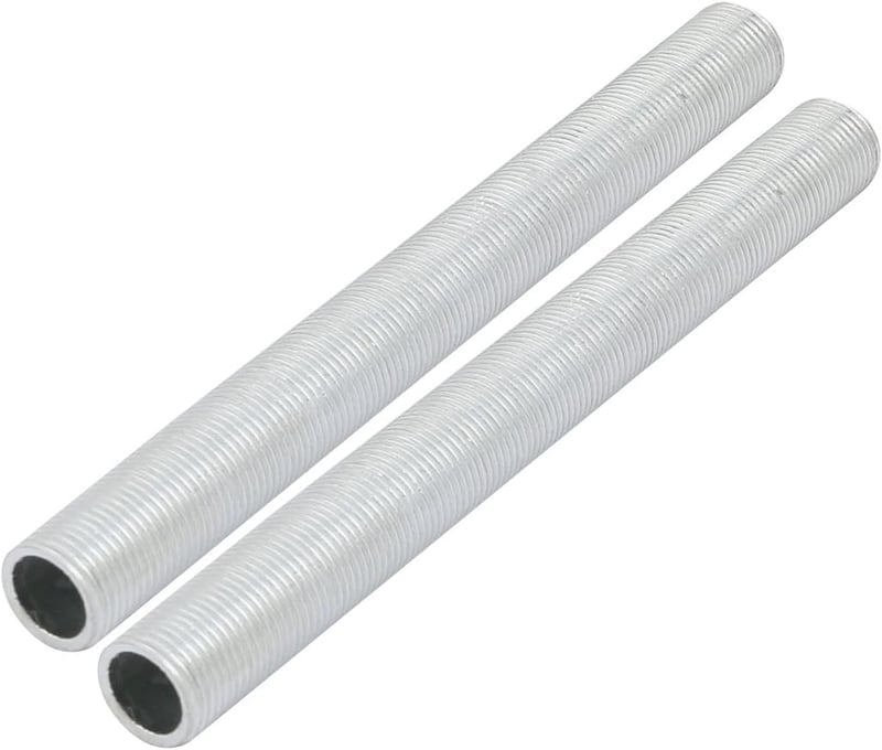 sourcing map Lámpa Cső Nipli M12 Menet 120mm Üreges Javító Alkatrész Cink Ötvözet Ezüst 2 Darab Készlet DIY Világítás