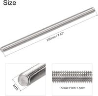 sourcing map M10x200mm Teljes Menetes Rozsdamentes Acél Rúd Jobb Menet - M10 x 200mm 3