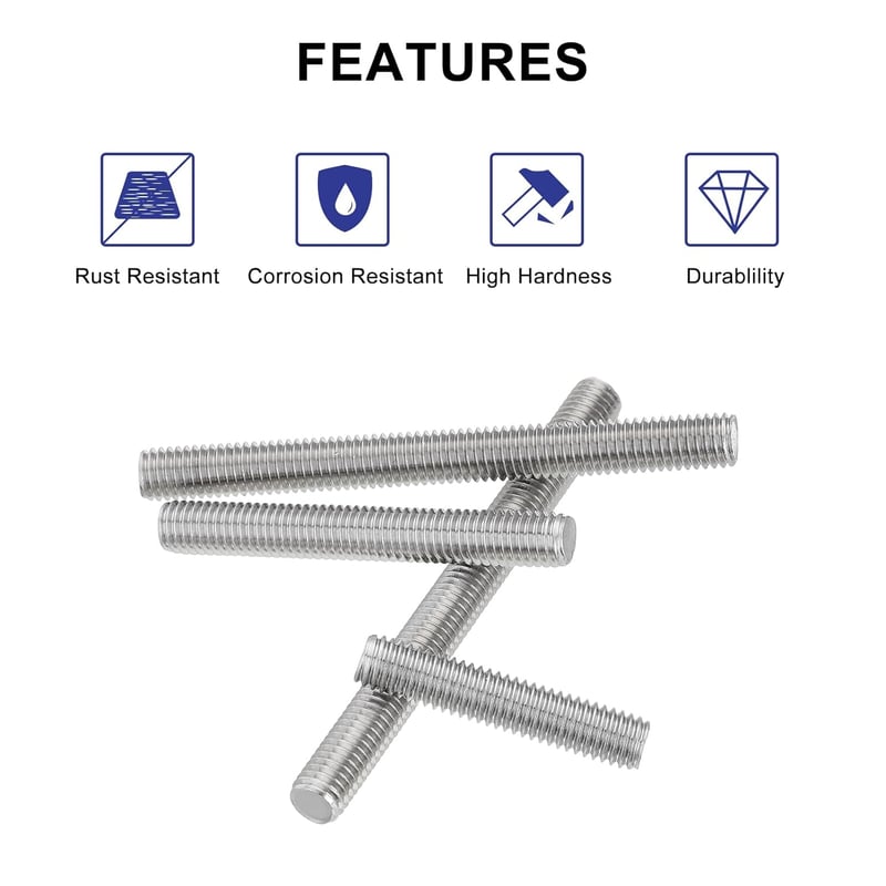 sourcing map M12x100mm Rozsdamentes Menetes Szár 5db Inox 304 Csavar Ipari Rögzítés