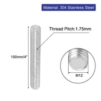sourcing map M12x100mm Rozsdamentes Menetes Szár 5db Inox 304 Csavar Ipari Rögzítés 2