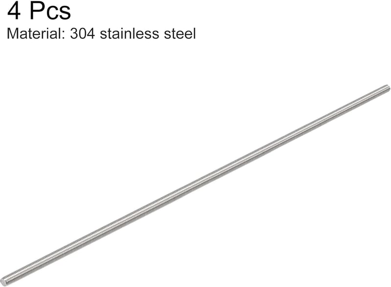 sourcing map M4x200mm Rozsdamentes Menetes Rúd 304 Inox Jobb Menet 4db - M4 x 200mm