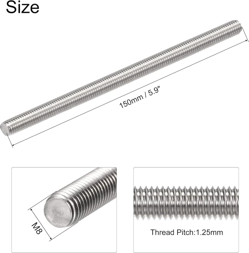 sourcing map M8x150mm Rozsdamentes Menetes Rúd 304 Inox Jobb Menet 4db - M8 x 150mm