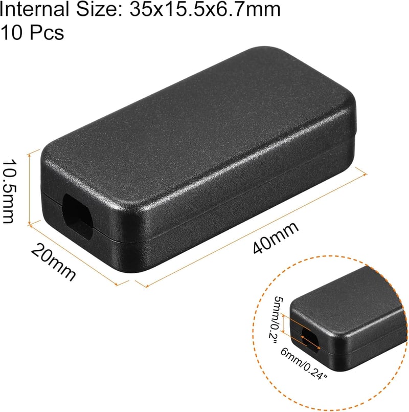 sourcing map Porálló Mini Csatlakozó Doboz 40x20x10,5mm Elektromos Projektekhez Fekete 10db - Minimal, Black, Plastic