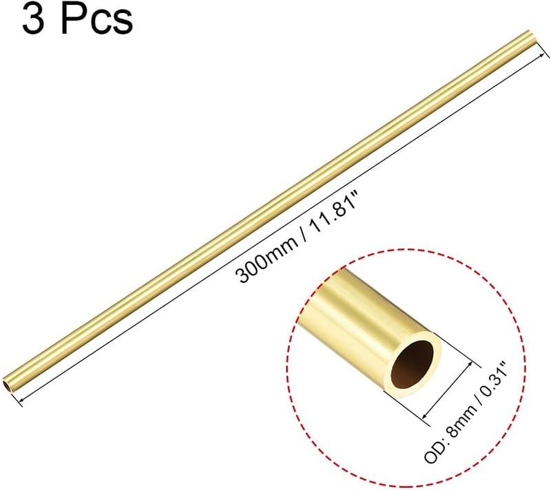 sourcing map Sárgaréz Cső 8mm Külső Átmérő 1mm Falvastagság 300mm 3db - 8mm x 1mm