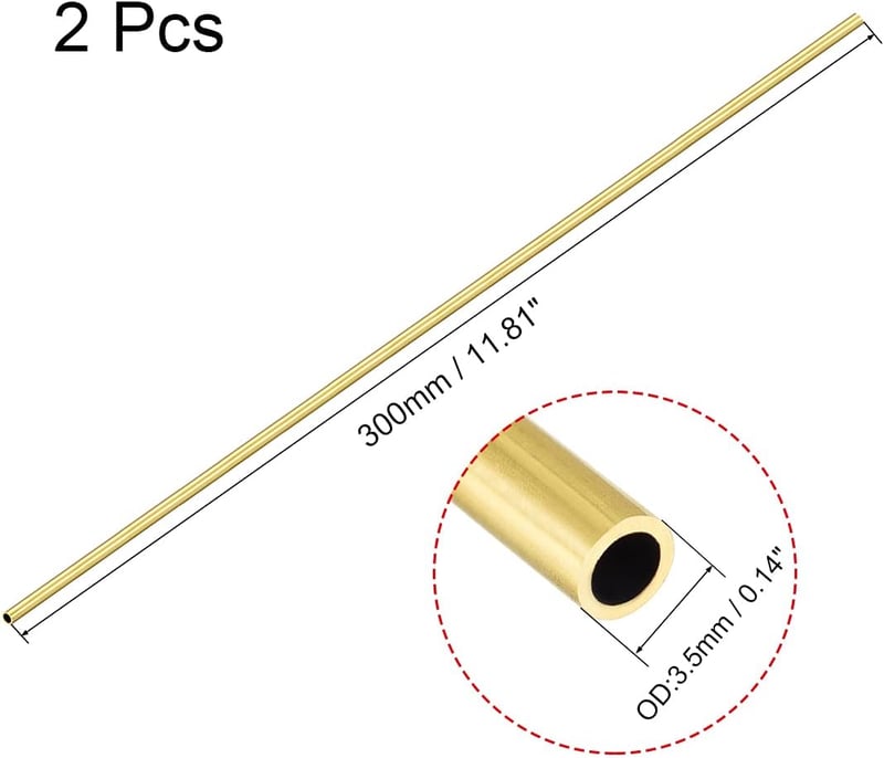 sourcing map Sárgaréz Kerek Cső 3,5mm Külső Átmérő 0,5mm Falvastagság 300mm 2db - 3,5 mm x 0,5 mm