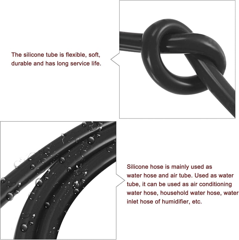 sourcing map Szilikon Cső 8mm Belső 10mm Külső Átmérő 2m Fekete Magas Hőmérséklet - 8 x 10 mm, Black