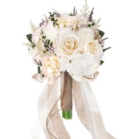 Buchet de mireasă și domnișoară de onoare Sousi, decor de nuntă cu trandafiri artificiali albi, șampanie, 21 cm 1