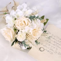 Buchet de mireasă și domnișoară de onoare Sousi, decor de nuntă cu trandafiri artificiali albi, șampanie, 21 cm 2