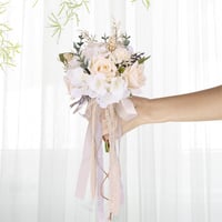 Buchet de mireasă și domnișoară de onoare Sousi, decor de nuntă cu trandafiri artificiali albi, șampanie, 21 cm 5
