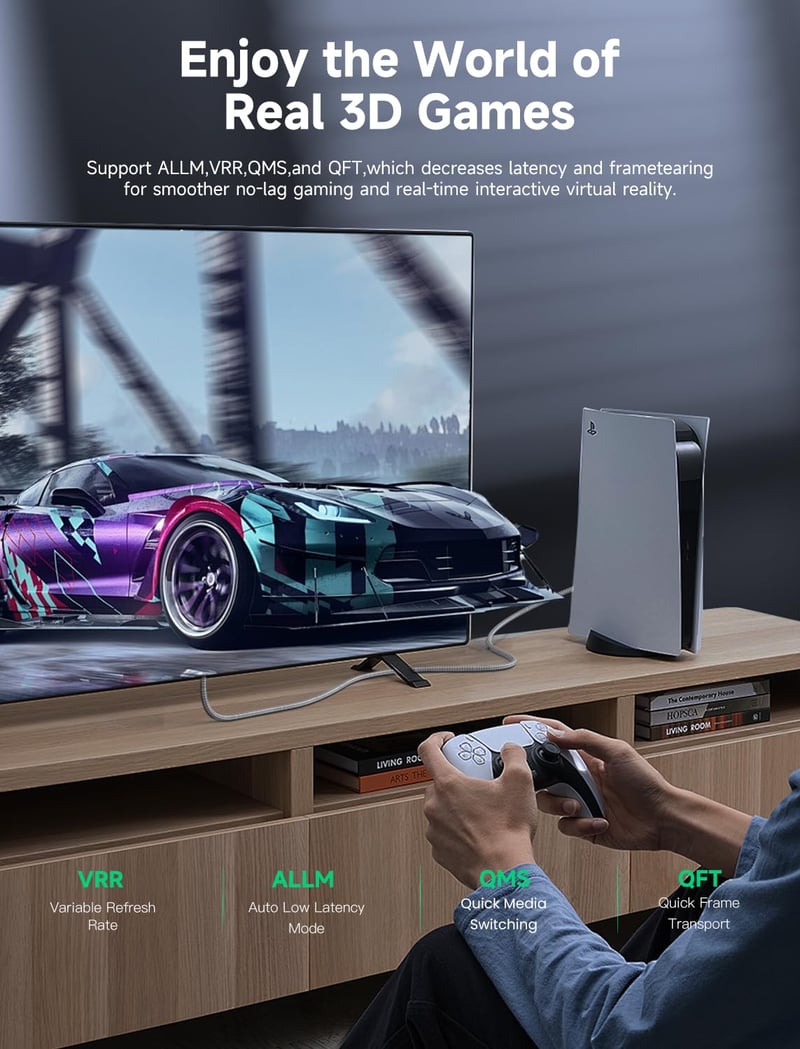 Southlight HDMI 2.1 Kábel 3M - 8K@60Hz, 4K@120Hz, 48Gbps Adatátvitel, Fonott Nylon Borítás, eARC, HDR - Kompatibilis PS5, Xbox, TV, Soundbar