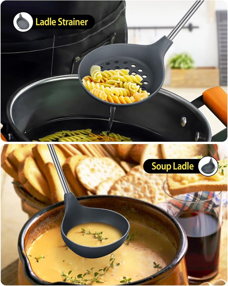 SouxMux szilikon konyhai eszköz szett, lyukas merőkanál, nem tapad, hőálló, sütéshez és tálaláshoz