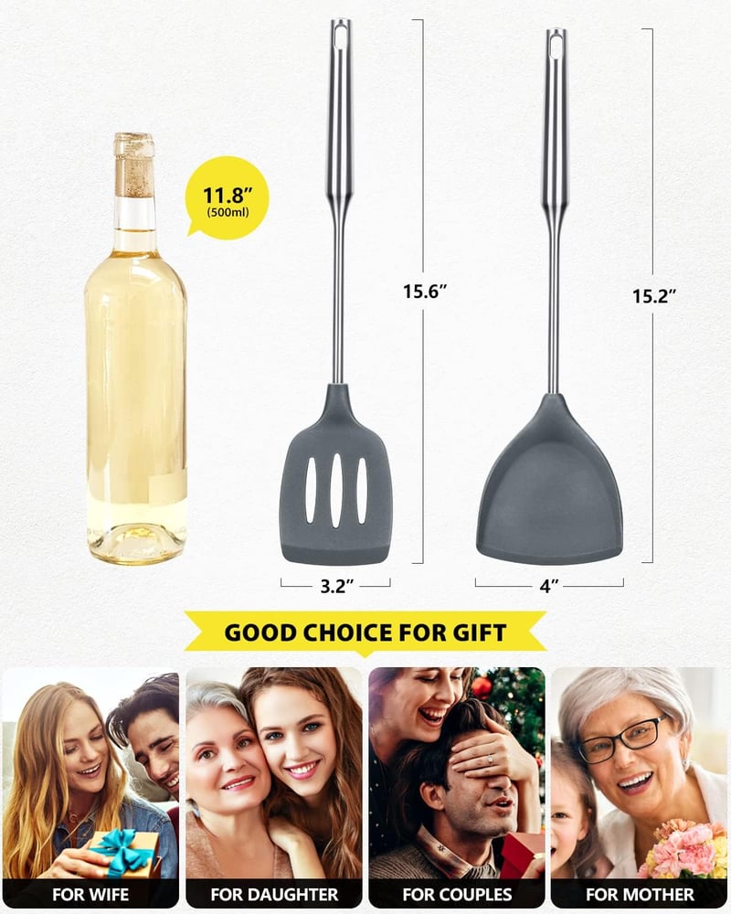 SouxMux Szilikon Konyhai Spatula Szett 2 db, Lyukacsos Wok Forgató, BPA Mentes Hőálló Konyhai Eszköz Tojáshoz Palacsintához