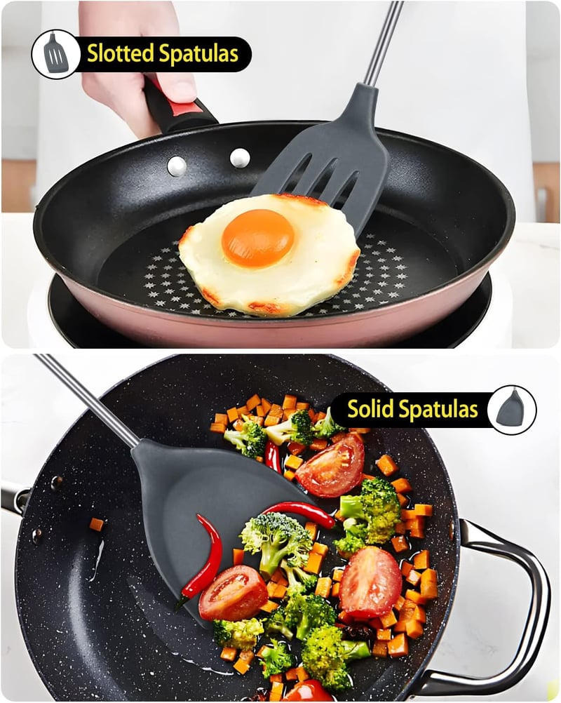 SouxMux Szilikon Konyhai Spatula Szett 2 db, Lyukacsos Wok Forgató, BPA Mentes Hőálló Konyhai Eszköz Tojáshoz Palacsintához
