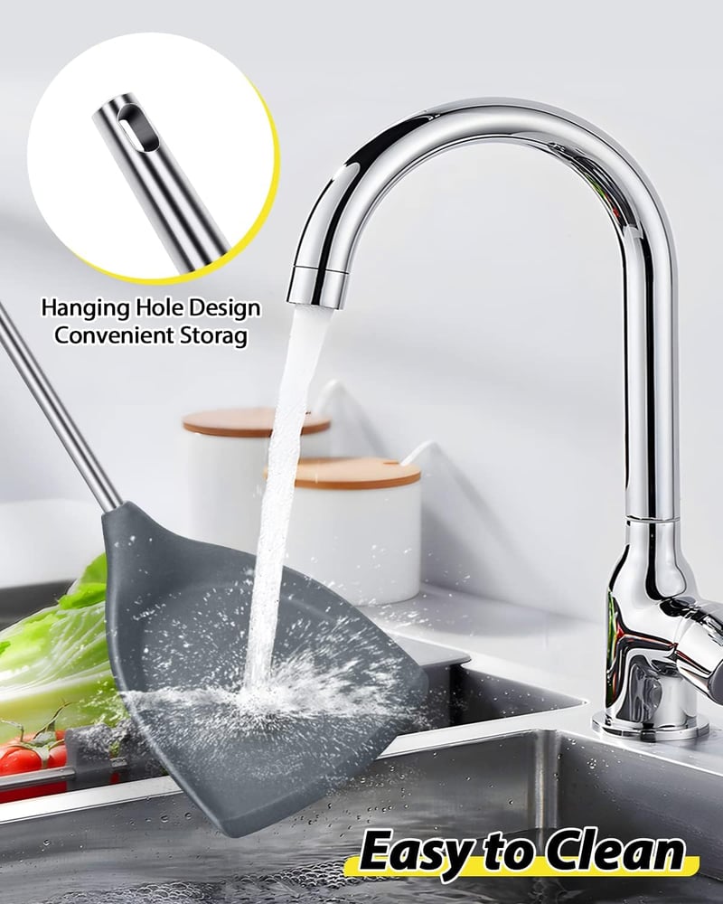 SouxMux Szilikon Konyhai Spatula Szett 2 db, Lyukacsos Wok Forgató, BPA Mentes Hőálló Konyhai Eszköz Tojáshoz Palacsintához