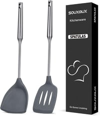 SouxMux Szilikon Konyhai Spatula Szett 2 db, Lyukacsos Wok Forgató, BPA Mentes Hőálló Konyhai Eszköz Tojáshoz Palacsintához 1