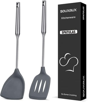 SouxMux Szilikon Konyhai Spatula Szett 2 db, Lyukacsos Wok Forgató, BPA Mentes Hőálló – 5 db-os csomag