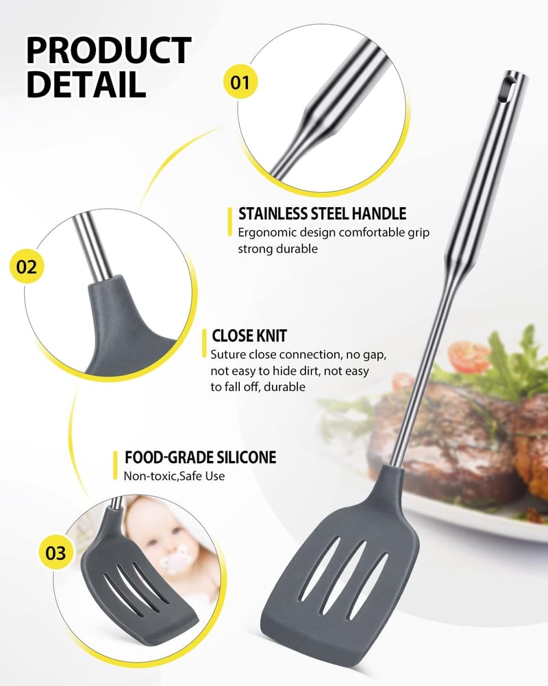 SouxMux Szilikon Konyhai Spatula Szett 2 db, Lyukacsos Wok Forgató, BPA Mentes Hőálló Konyhai Eszköz Tojáshoz Palacsintához