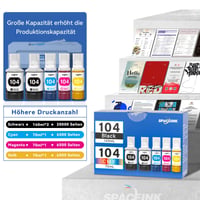 Kompatibilná atramentová kazeta Spaceink 104 pre tlačiarne Epson EcoTank ET-2820, ET-4800, ET-2810, ET-1810, ET-2826, ET-4810, 5 ks (2× čierna, azúrová, purpurová, žltá) 3