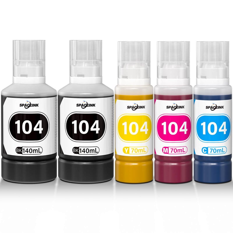 Kompatibilná atramentová kazeta Spaceink 104 pre tlačiarne Epson EcoTank ET-2820, ET-4800, ET-2810, ET-1810, ET-2826, ET-4810, 5 ks (2× čierna, azúrová, purpurová, žltá)