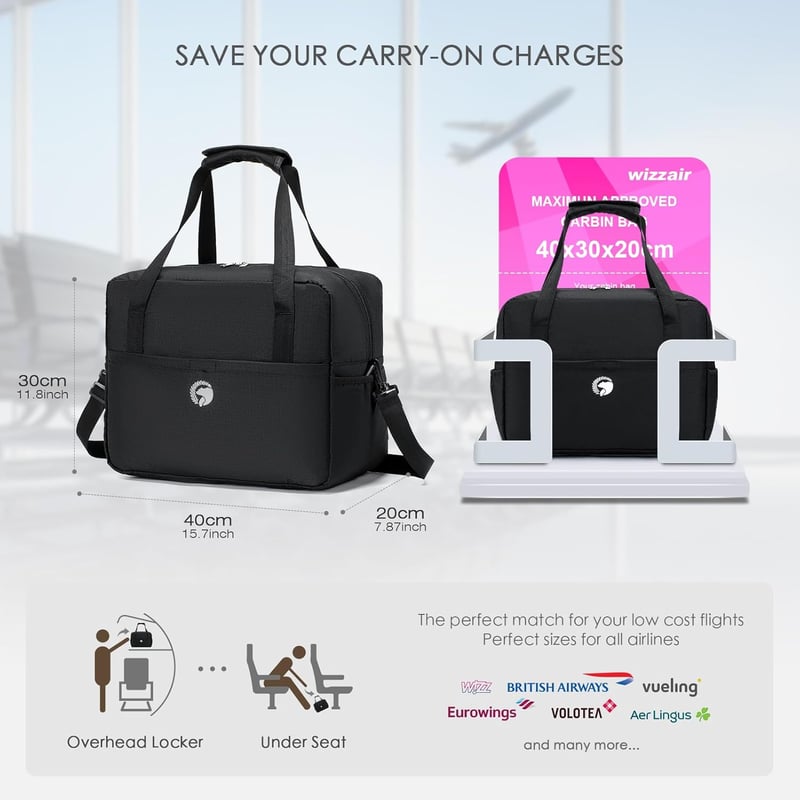 SPAHER 40x30x20cm Utazótáska Wizzair Volotea Méretű Összecsukható Kézipoggyász Nőknek Férfiaknak