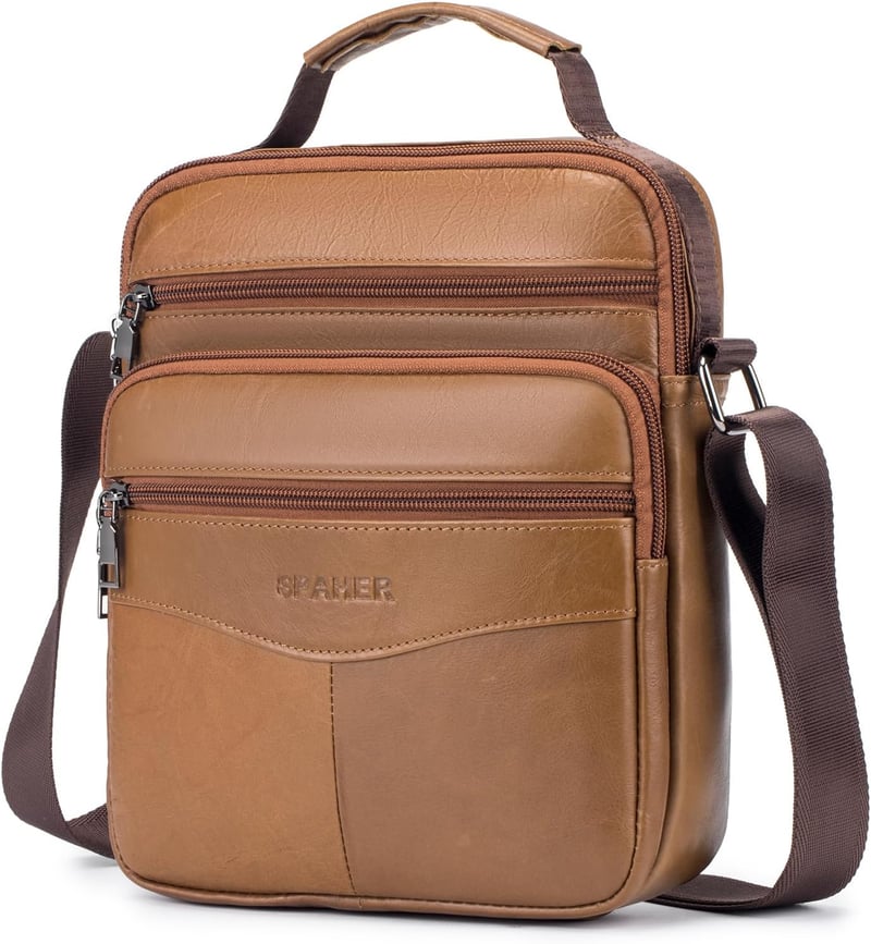 SPAHER Férfi Bőr Táska - Retro Barna Válltáska iPad Kompatibilis, Üzleti Aktatáska, Crossbody Oldaltáska Utazáshoz, Munkához