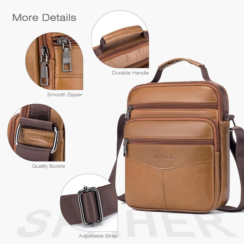 SPAHER Férfi Bőr Táska - Retro Barna Válltáska iPad Kompatibilis, Üzleti Aktatáska, Crossbody Oldaltáska Utazáshoz, Munkához