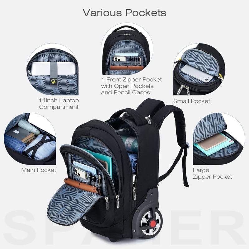 SPAHER Lopásbiztos Gurulós Hátizsák 45x36x20 cm easyJet Kézipoggyász Méretű 14 Colos Laptop Táska Vízálló Kerekekkel Utazáshoz Férfiaknak Nő