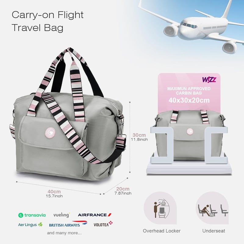 SPAHER Összehajtható Utazótáska 25L - Kézipoggyász Wizzair Méretű 40x30x20cm - Vízálló Többrekeszes Táska Repülőre - Zöld