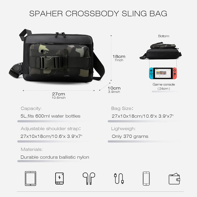 SPAHER Vízlepergető Mellkas Táska - Unisex Crossbody Válltáska, 5L, iPad/Tablet Kompatibilis, Szürke, Túrázáshoz, Utazáshoz