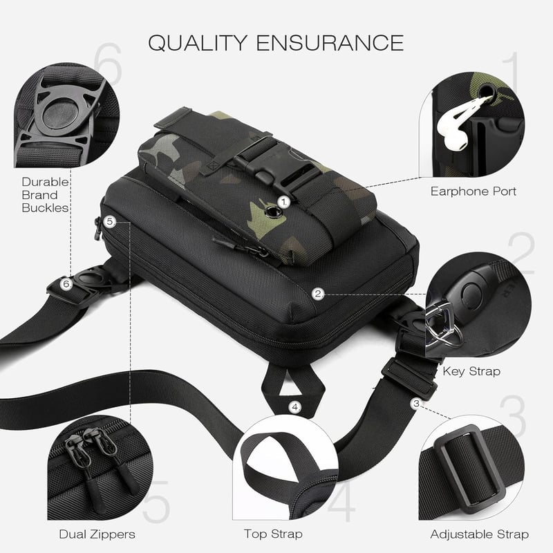 SPAHER Vízlepergető Mellkas Táska - Unisex Crossbody Válltáska, 5L, iPad/Tablet Kompatibilis, Szürke, Túrázáshoz, Utazáshoz