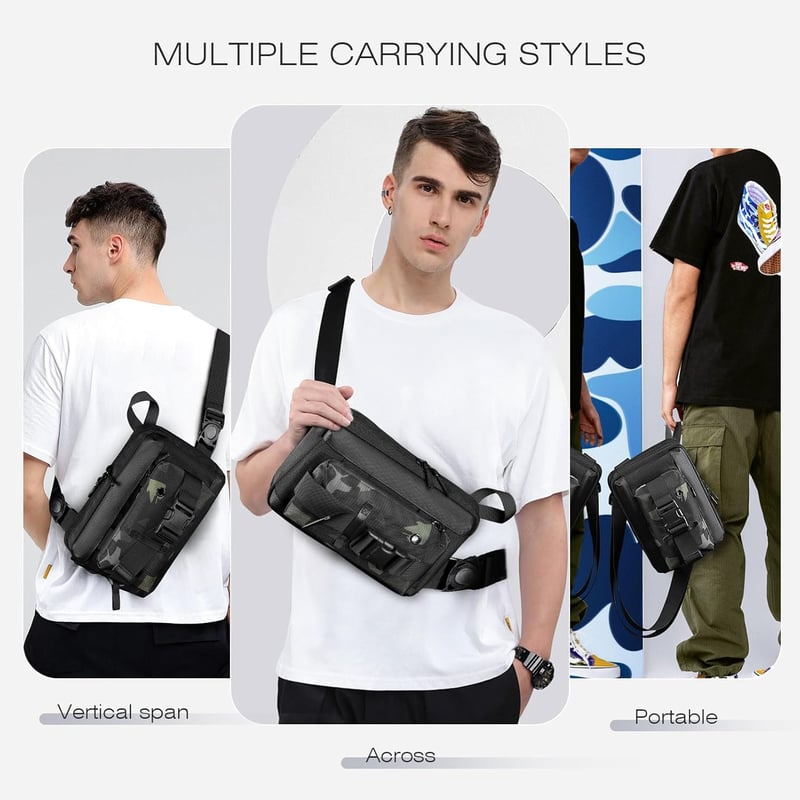 SPAHER Vízlepergető Mellkas Táska - Unisex Crossbody Válltáska, 5L, iPad/Tablet Kompatibilis, Szürke, Túrázáshoz, Utazáshoz