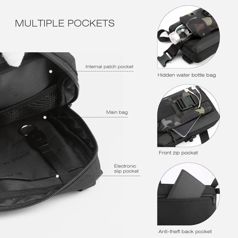 SPAHER Vízlepergető Mellkas Táska - Unisex Crossbody Válltáska, 5L, iPad/Tablet Kompatibilis, Szürke, Túrázáshoz, Utazáshoz
