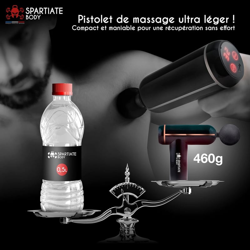 SPARTIATE BODY Ultrakönnyű Masszázspisztoly 32 Sebességfokozattal - Izomregeneráló Masszírozó Eszköz Sportolás Után - Csendes Működés + Ingy