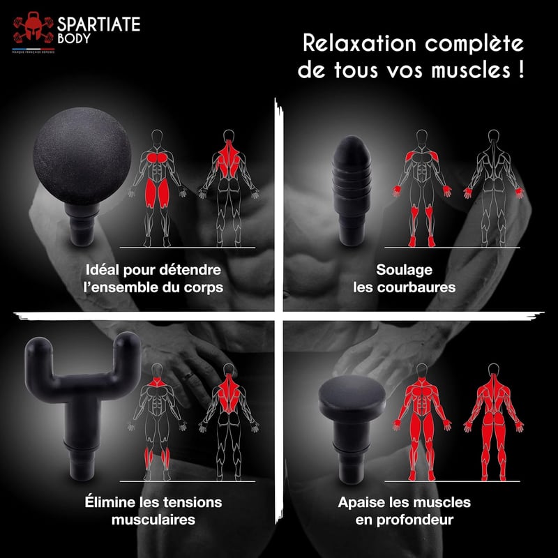 SPARTIATE BODY Ultrakönnyű Masszázspisztoly 32 Sebességfokozattal - Izomregeneráló Masszírozó Eszköz Sportolás Után - Csendes Működés + Ingy
