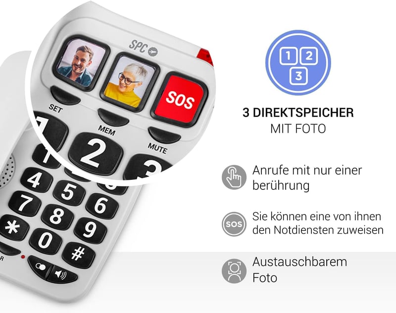 SPC Comfort Numbers 2 Időseknek Nagy Gombos Vezetékes Telefon Fotóval