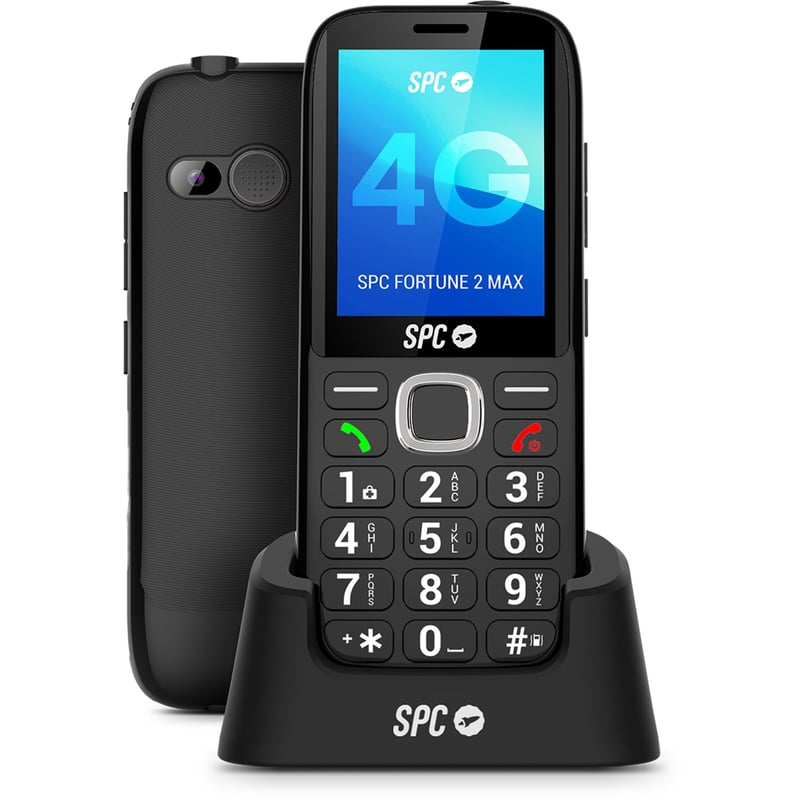 Mobilný telefón pre seniorov SPC Fortune 2 Max 4G s nabíjacím stojanom, 2,4-palcovým displejom, veľkými tlačidlami, hlasitosťou zvonenia 104 dB, SOS funkciou, čierny
