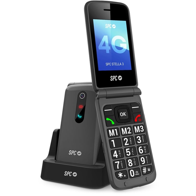 SPC Stella 3 4G preklopni mobitel za starije osobe, SOS tipka, 103 dB, postolje za punjenje - crni
