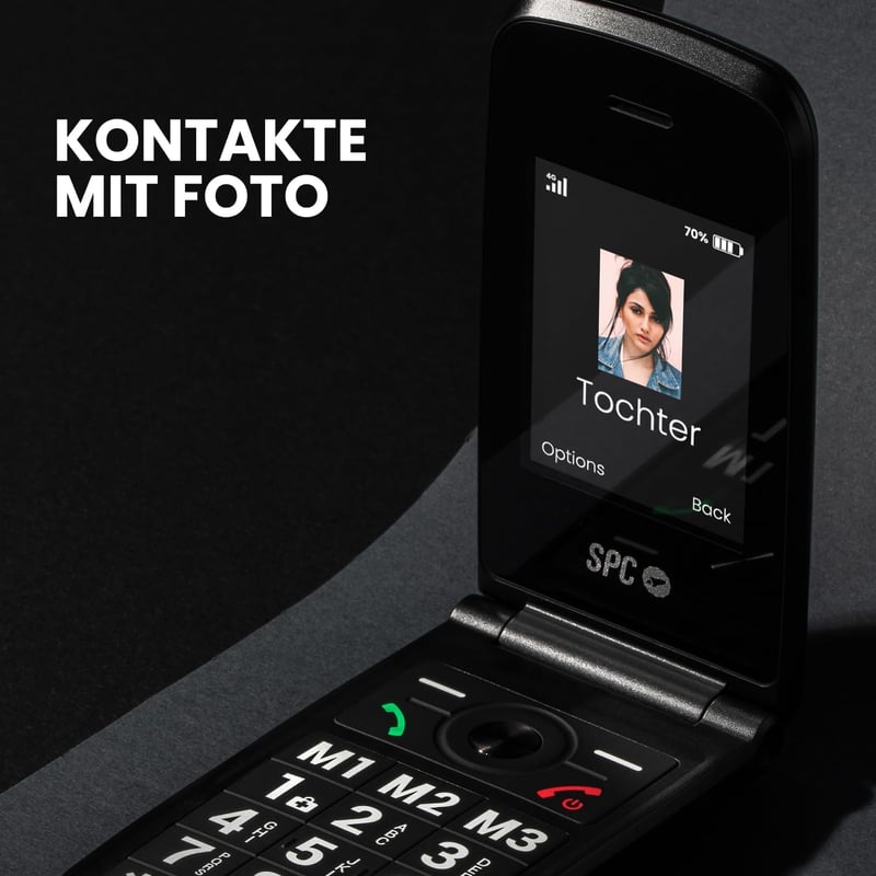 SPC Titan 2 Időseknek Összecsukható 4G Mobiltelefon Nagy Gombokkal Fekete