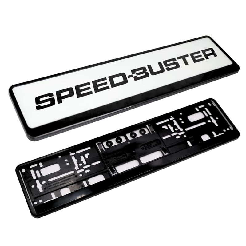 Držiak na evidenčné číslo Speed-Buster, čierny, 520 x 110 mm, sada 2 ks, vyrobený v Nemecku, zacvakávacie upevnenie, vhodný pre 3D ŠPZ, bez reklamnej plochy