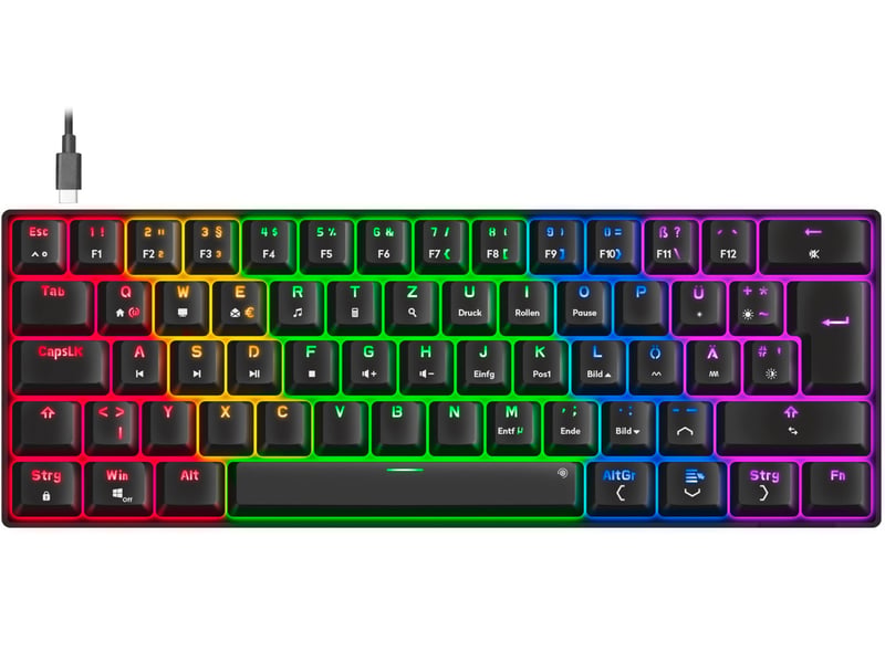 Mechanická herná RGB klávesnica Speedlink Atmos 60 %, hnedé spínače, USB-C, oceľová doska, podsvietenie, QWERTZ, čierna