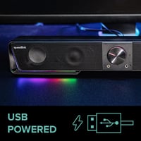 Speedlink Gravity RGB stereo soundbar pre PC – Bluetooth, 3,5 mm jack, RGB podsvietenie, konektor na slúchadlá a mikrofón, čierny 8