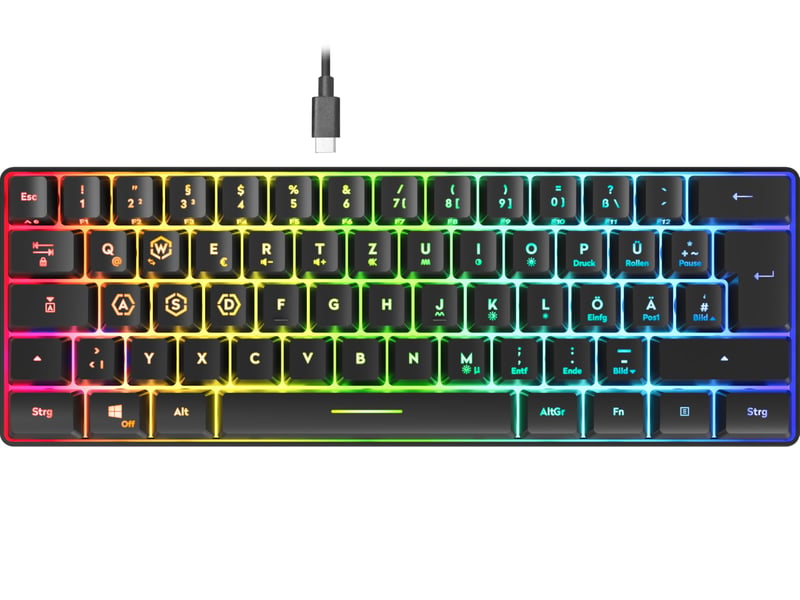 Herná klávesnica Speedlink Letos RGB, 60 %, USB-C, Anti-Ghosting, QWERTZ – čierna
