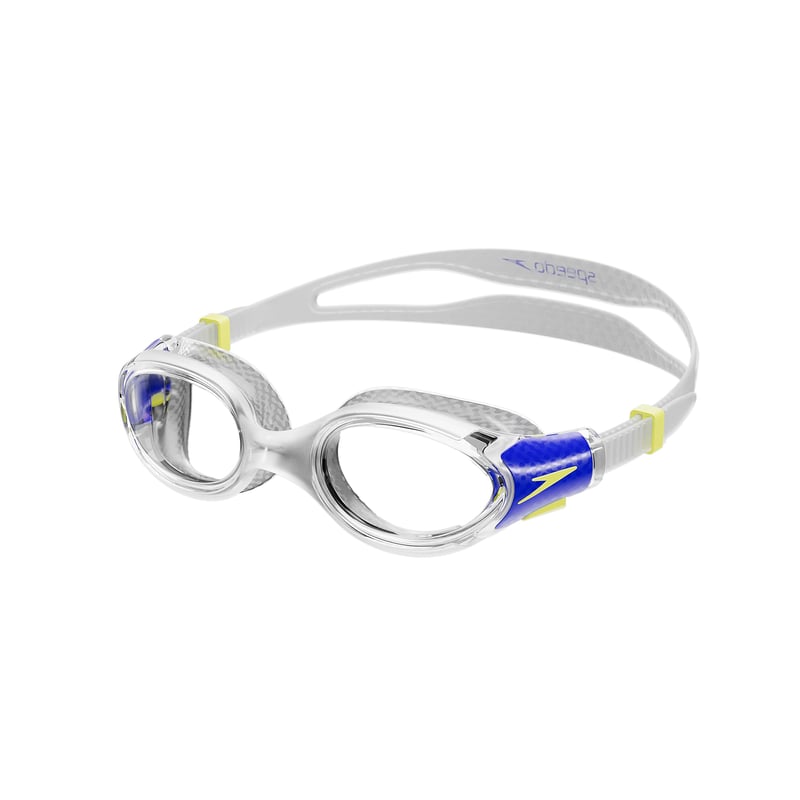 Detské plavecké okuliare Speedo Biofuse 2.0 – číre/True Cobalt/číre šošovky, úprava proti zahmlievaniu, vodotesné, jednoduché nastavenie