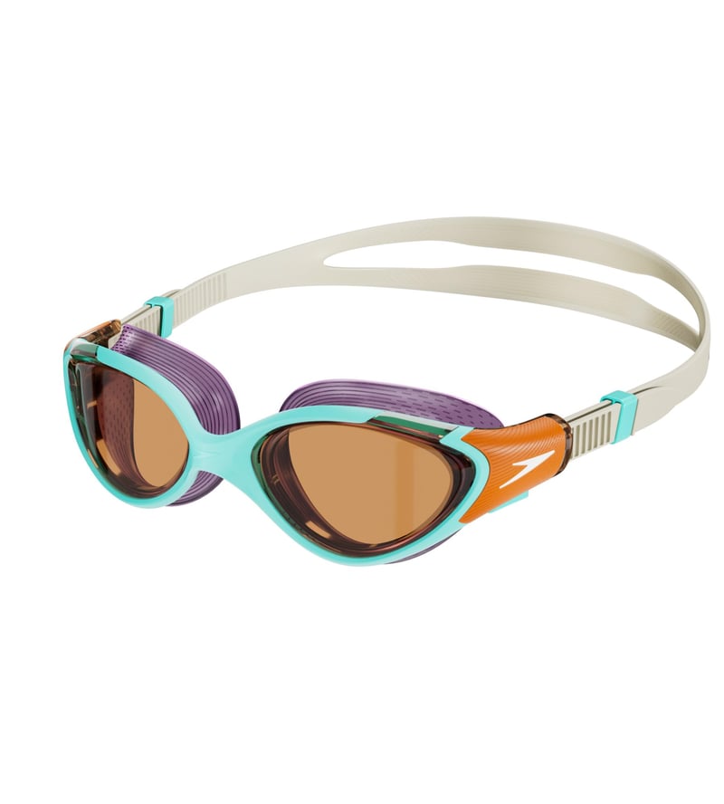 Ochelari de înot pentru femei Speedo Biofuse 2.0 - Marine Blue/Pumpkin Spice/Pale - Anti-aburire, Impermeabili, Ajustare confortabilă