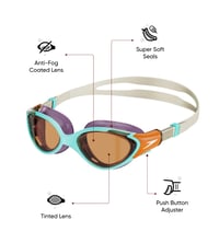Ochelari de înot pentru femei Speedo Biofuse 2.0 - Marine Blue/Pumpkin Spice/Pale - Anti-aburire, Impermeabili, Ajustare confortabilă 2
