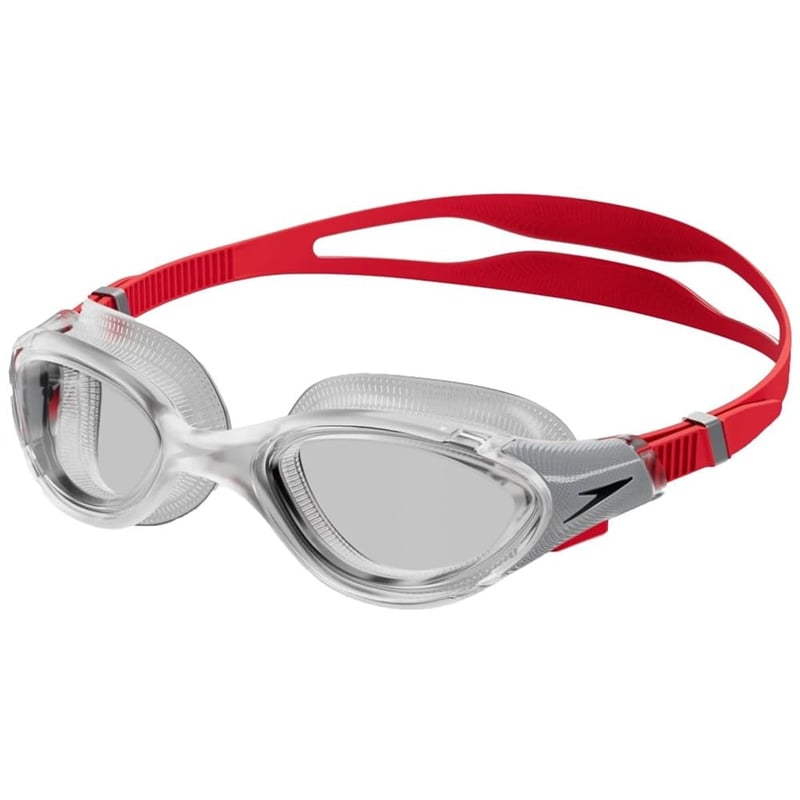 Plavecké okuliare Speedo Biofuse 2.0 Unisex – proti zahmlievaniu, tesniace, červená/strieborná/číra, jednoduché nastavenie