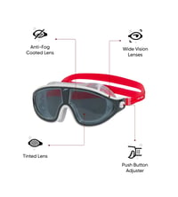 Plavecká maska Speedo Biofuse Rift na plávanie na otvorenej vode, proti zahmlievaniu, nepriepustná, červená/dymová farba 2