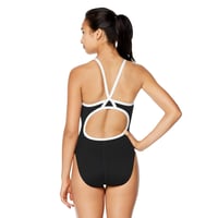 Dámske pretekárske plavky Speedo Endurance+ Flyback, čierno-biele tréningové plavky, veľkosť 38 3