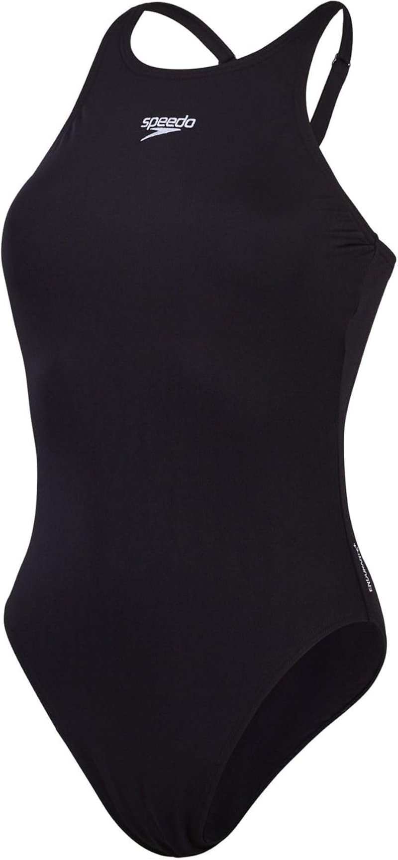 Costum de baie pentru femei Speedo Endurance+ cu spate în V, croială alungită, design atletic pentru fitness, negru, mărimea 10