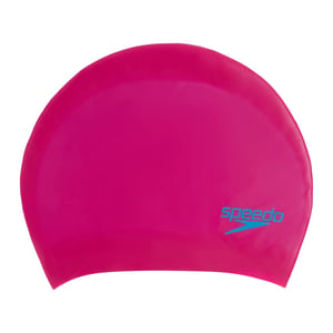 Cască de înot Speedo Junior Unisex pentru păr lung - culoare Begonia Pink/Lapis Blue, anti-alunecare, mărime universală